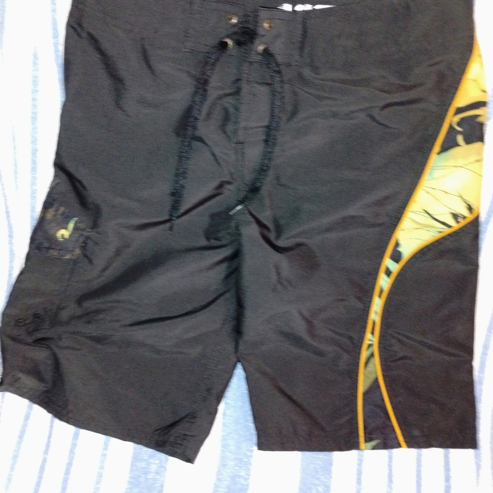 Men'sVast Black Swim Trunks with Yellow Accent